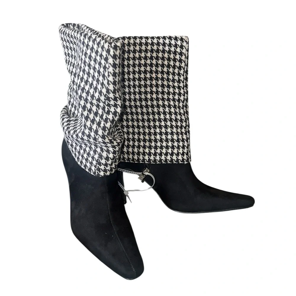 NEW NEW YORK & COMPANY Kalissa Tall Convertible Stiletto Boot Houndstooth 7